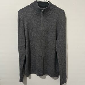 Express Mens Gray 100% Extra Fine Merino Wool Quarter Zip Sweater Large Preppy